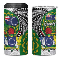 Cook Islands Independence Day 4 in 1 Can Cooler Tumbler National Flag and Emblem with Tatau Tattoo