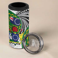 Cook Islands Independence Day 4 in 1 Can Cooler Tumbler National Flag and Emblem with Tatau Tattoo
