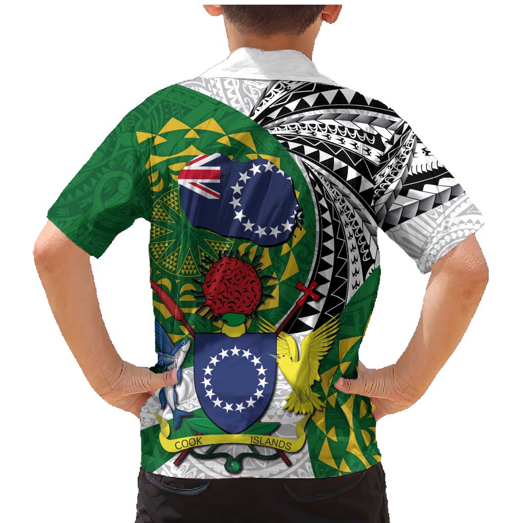 Cook Islands Independence Day Family Matching Mermaid Dress and Hawaiian Shirt National Flag and Emblem with Tatau Tattoo
