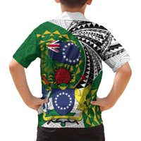 Cook Islands Independence Day Family Matching Off The Shoulder Long Sleeve Dress and Hawaiian Shirt National Flag and Emblem with Tatau Tattoo