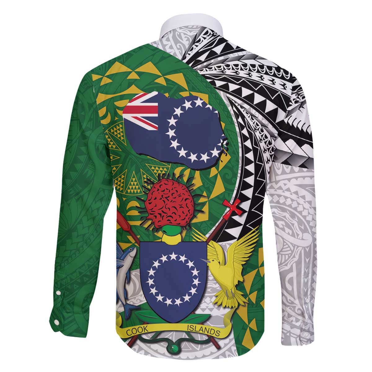 Cook Islands Independence Day Family Matching Off The Shoulder Long Sleeve Dress and Hawaiian Shirt National Flag and Emblem with Tatau Tattoo