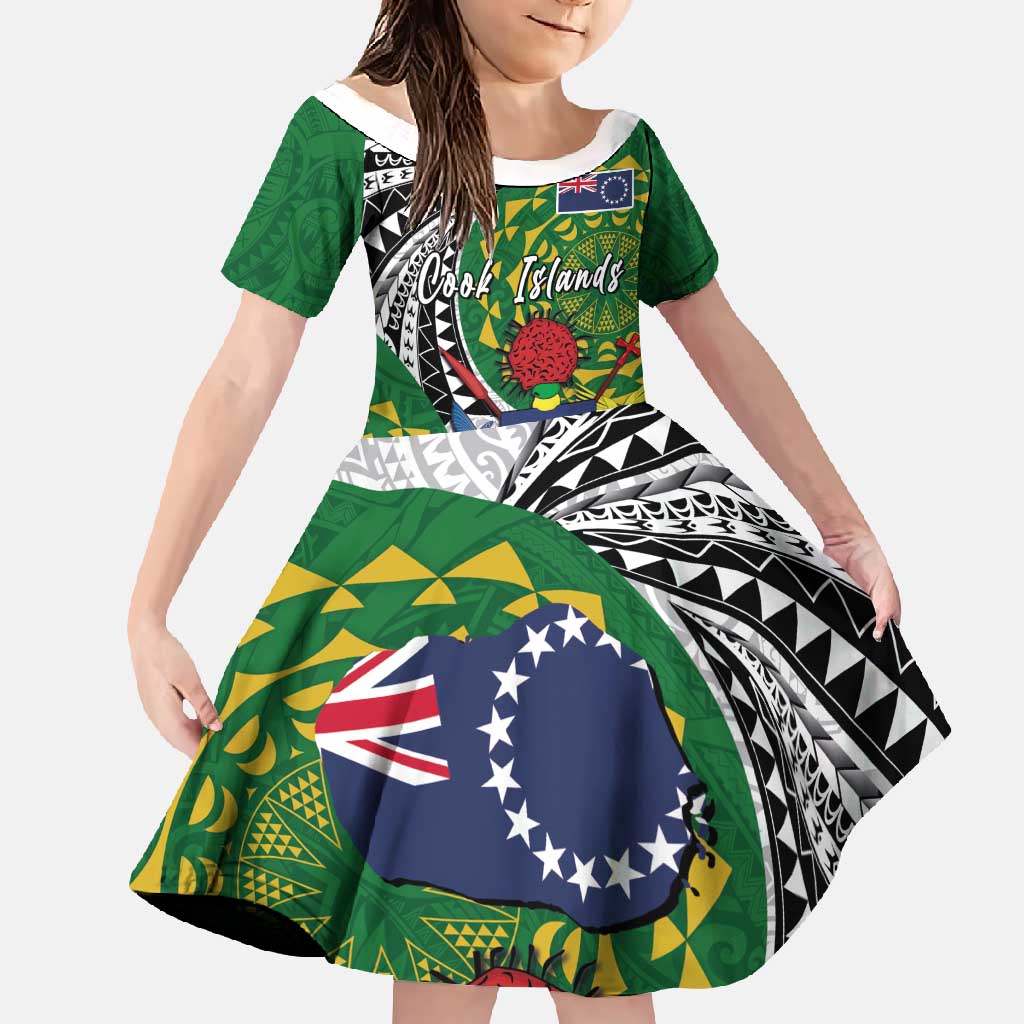 Cook Islands Independence Day Family Matching Off Shoulder Maxi Dress and Hawaiian Shirt National Flag and Emblem with Tatau Tattoo