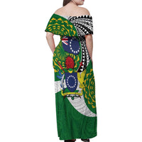 Cook Islands Independence Day Family Matching Off Shoulder Maxi Dress and Hawaiian Shirt National Flag and Emblem with Tatau Tattoo