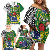 Cook Islands Independence Day Family Matching Off Shoulder Short Dress and Hawaiian Shirt National Flag and Emblem with Tatau Tattoo LT03 - Polynesian Pride