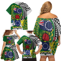 Cook Islands Independence Day Family Matching Off Shoulder Short Dress and Hawaiian Shirt National Flag and Emblem with Tatau Tattoo LT03 - Polynesian Pride