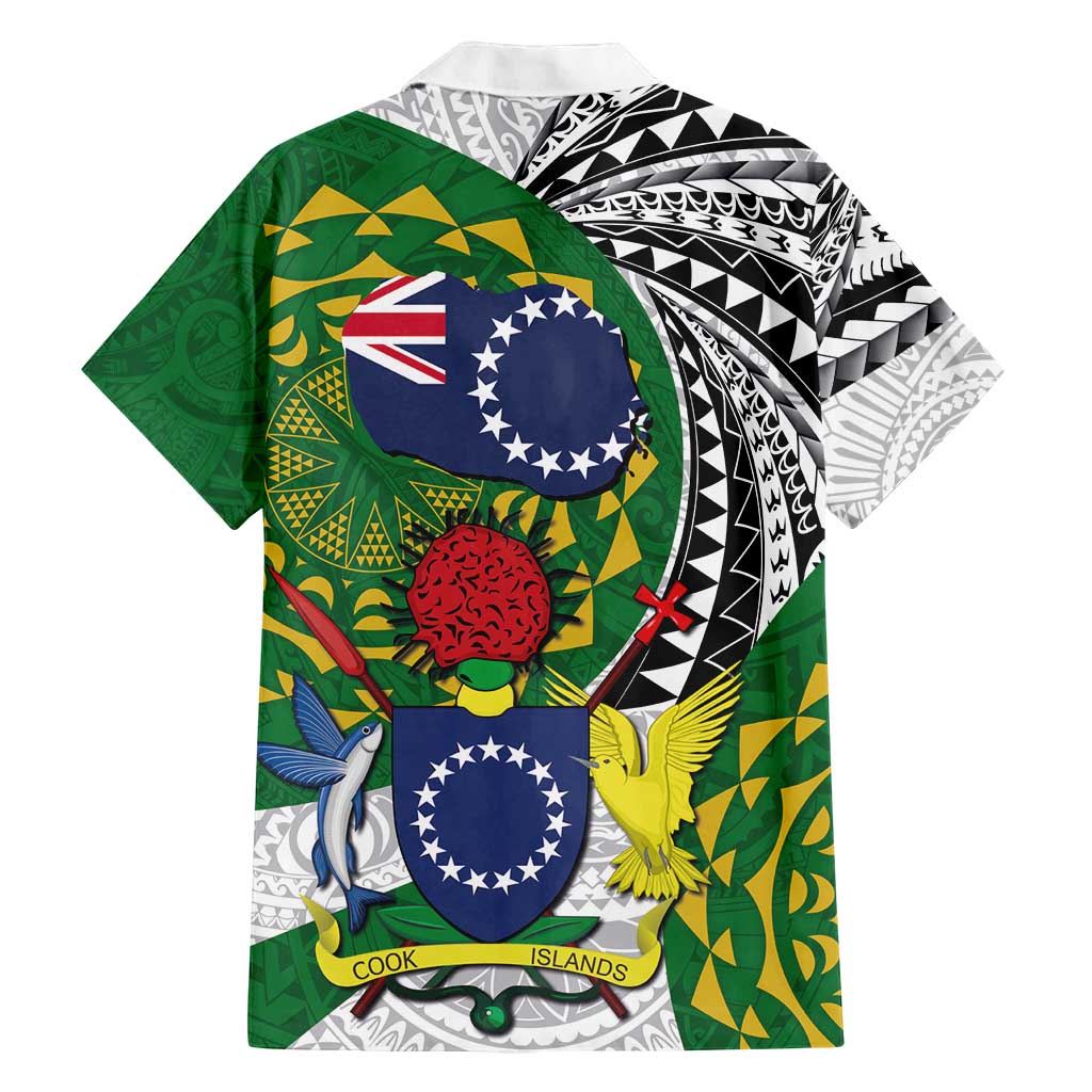 Cook Islands Independence Day Family Matching Off Shoulder Short Dress and Hawaiian Shirt National Flag and Emblem with Tatau Tattoo LT03 - Polynesian Pride