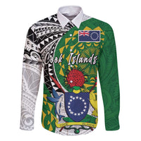 Cook Islands Independence Day Family Matching Off Shoulder Short Dress and Hawaiian Shirt National Flag and Emblem with Tatau Tattoo LT03 Dad's Shirt - Long Sleeve - Polynesian Pride
