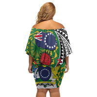 Cook Islands Independence Day Family Matching Off Shoulder Short Dress and Hawaiian Shirt National Flag and Emblem with Tatau Tattoo LT03 - Polynesian Pride
