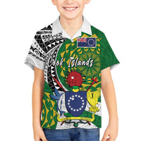 Cook Islands Independence Day Family Matching Off Shoulder Short Dress and Hawaiian Shirt National Flag and Emblem with Tatau Tattoo LT03 Son's Shirt - Polynesian Pride
