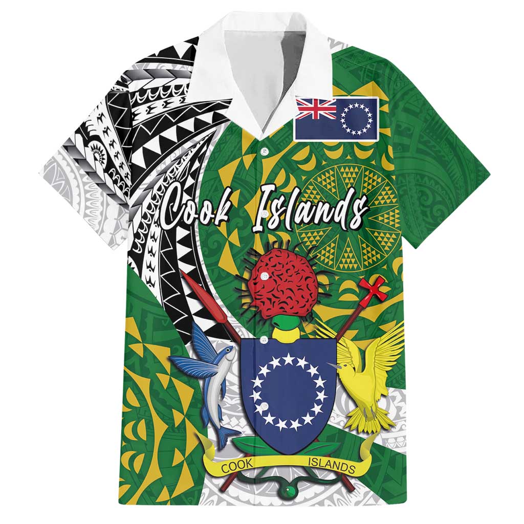 Cook Islands Independence Day Family Matching Short Sleeve Bodycon Dress and Hawaiian Shirt National Flag and Emblem with Tatau Tattoo