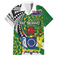 Cook Islands Independence Day Family Matching Short Sleeve Bodycon Dress and Hawaiian Shirt National Flag and Emblem with Tatau Tattoo