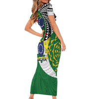 Cook Islands Independence Day Family Matching Short Sleeve Bodycon Dress and Hawaiian Shirt National Flag and Emblem with Tatau Tattoo