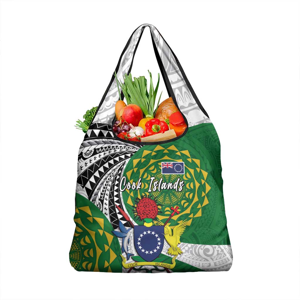 Cook Islands Independence Day Grocery Bag National Flag and Emblem with Tatau Tattoo