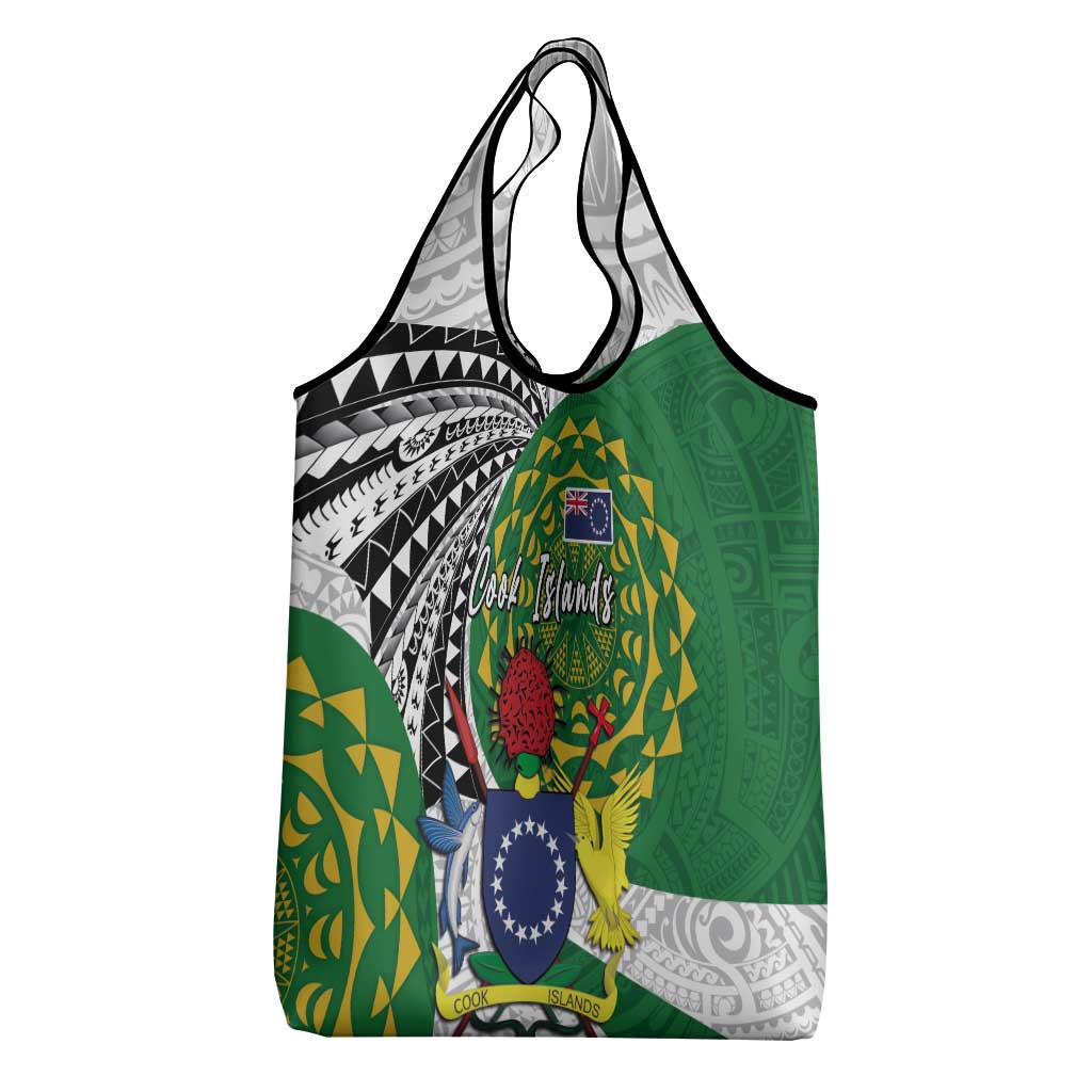 Cook Islands Independence Day Grocery Bag National Flag and Emblem with Tatau Tattoo