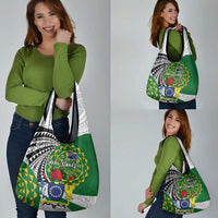 Cook Islands Independence Day Grocery Bag National Flag and Emblem with Tatau Tattoo