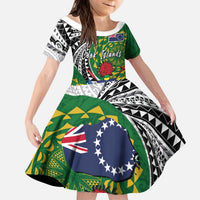 Cook Islands Independence Day Kid Short Sleeve Dress National Flag and Emblem with Tatau Tattoo