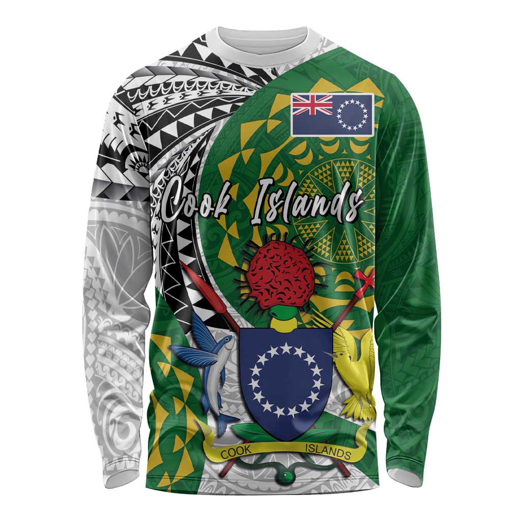 Cook Islands Independence Day Long Sleeve Shirt National Flag and Emblem with Tatau Tattoo LT03 Unisex - Polynesian Pride