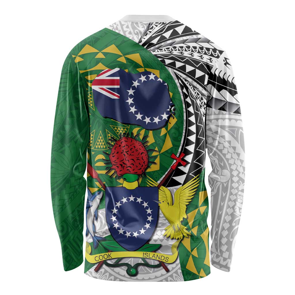 Cook Islands Independence Day Long Sleeve Shirt National Flag and Emblem with Tatau Tattoo LT03 - Polynesian Pride