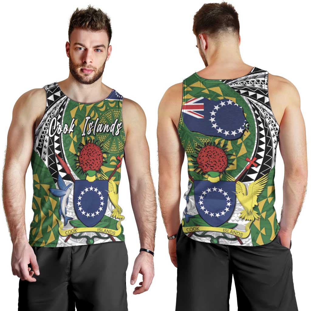 Cook Islands Independence Day Men Tank Top National Flag and Emblem with Tatau Tattoo