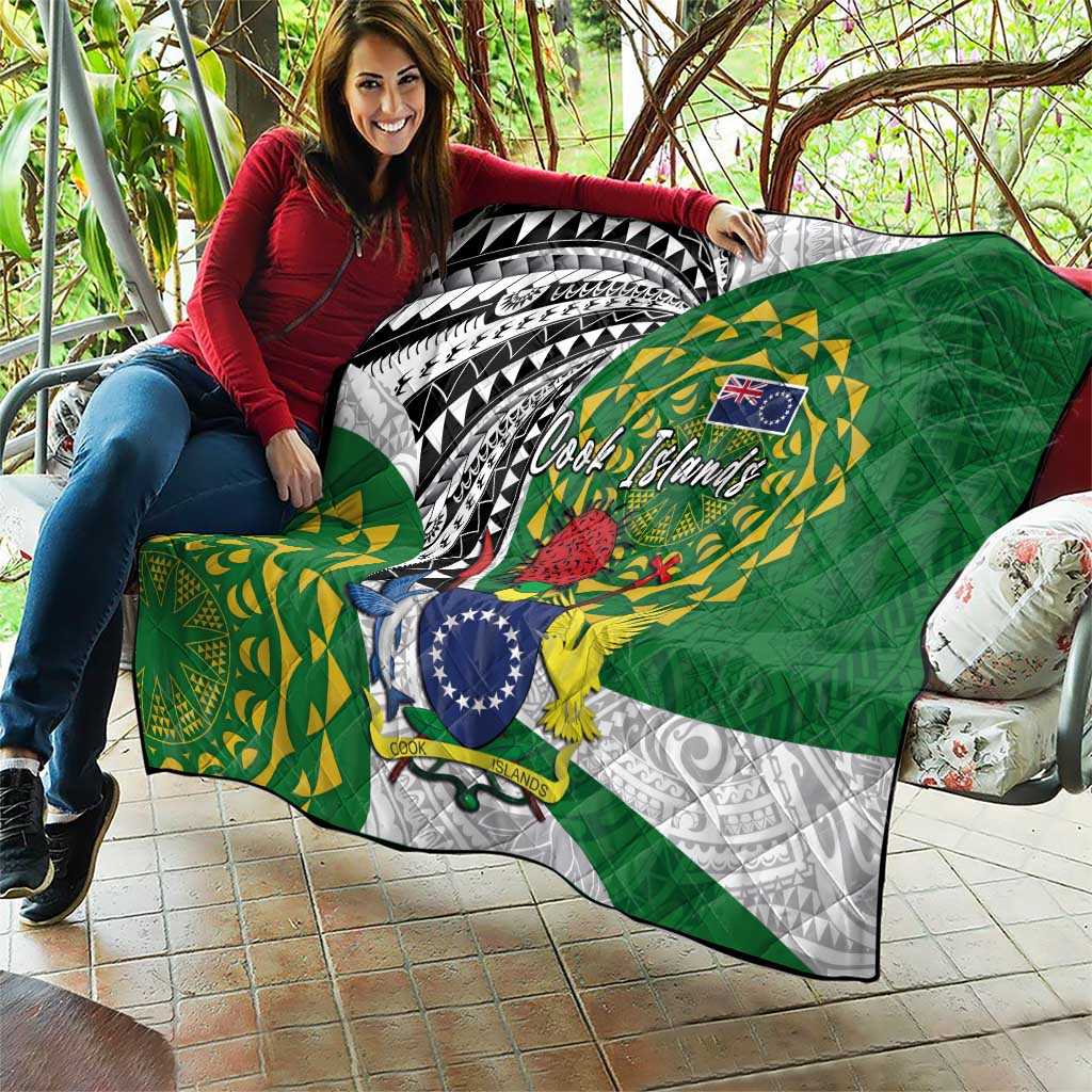 Cook Islands Independence Day Quilt National Flag and Emblem with Tatau Tattoo