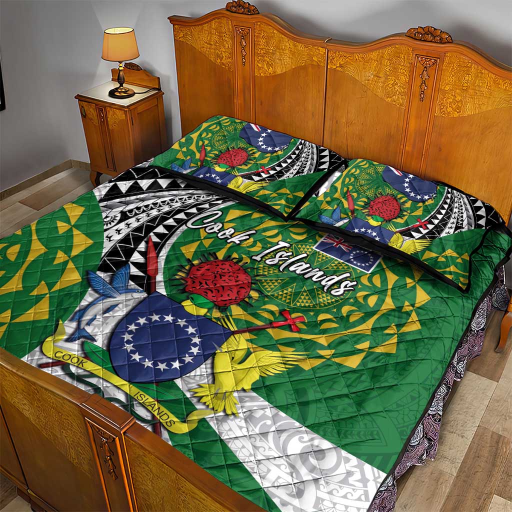 Cook Islands Independence Day Quilt Bed Set National Flag and Emblem with Tatau Tattoo