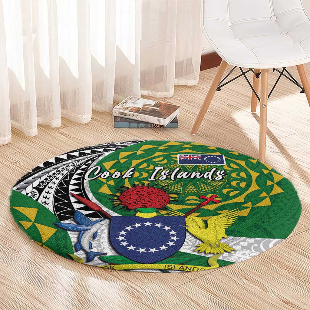 Cook Islands Independence Day Round Carpet National Flag and Emblem with Tatau Tattoo