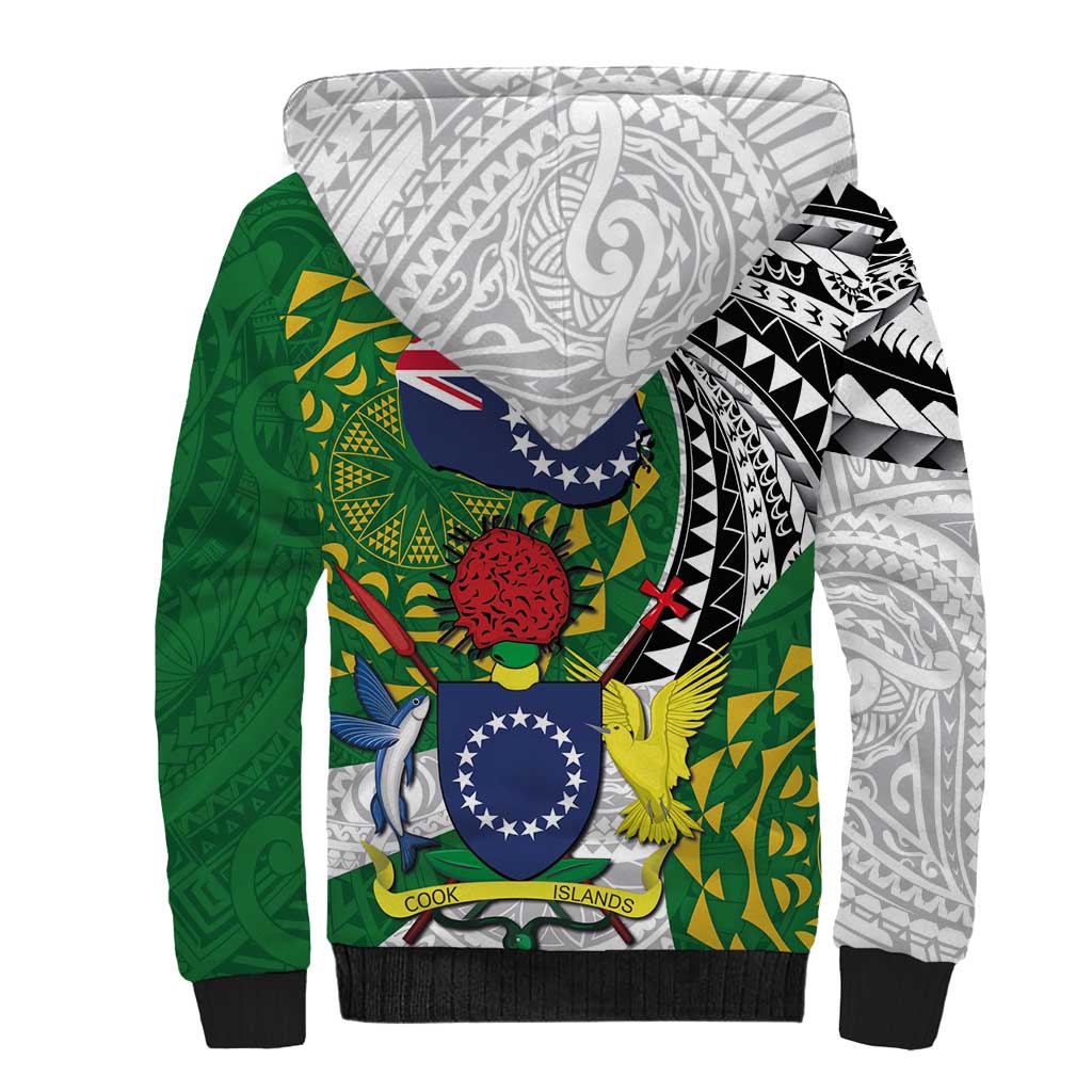 Cook Islands Independence Day Sherpa Hoodie National Flag and Emblem with Tatau Tattoo