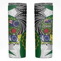 Cook Islands Independence Day Skinny Tumbler National Flag and Emblem with Tatau Tattoo