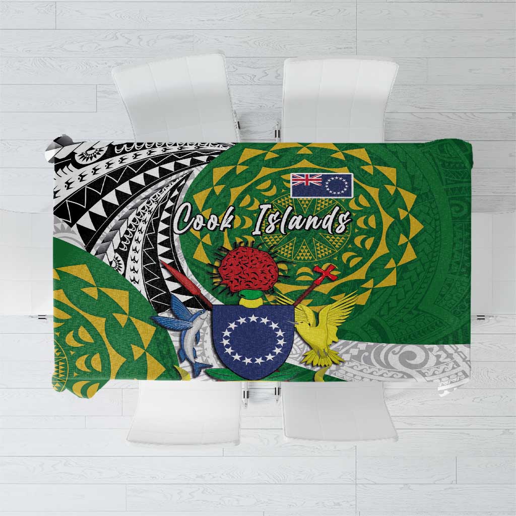 Cook Islands Independence Day Tablecloth National Flag and Emblem with Tatau Tattoo