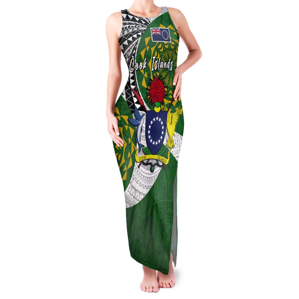 Cook Islands Independence Day Tank Maxi Dress National Flag and Emblem with Tatau Tattoo