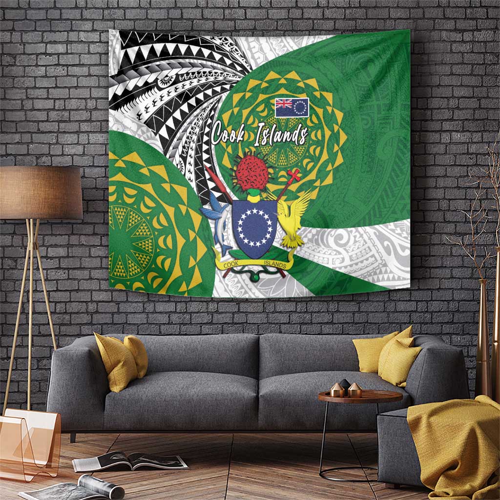 Cook Islands Independence Day Tapestry National Flag and Emblem with Tatau Tattoo