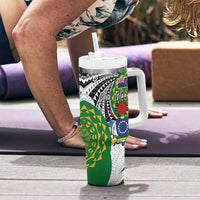 Cook Islands Independence Day Tumbler With Handle National Flag and Emblem with Tatau Tattoo