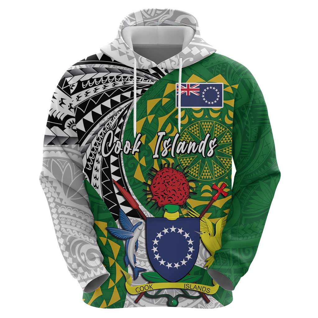 Cook Islands Independence Day Zip Hoodie National Flag and Emblem with Tatau Tattoo