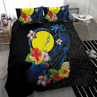 Palau Independence Day Bedding Set Melanesian Tattoo with Hibiscus