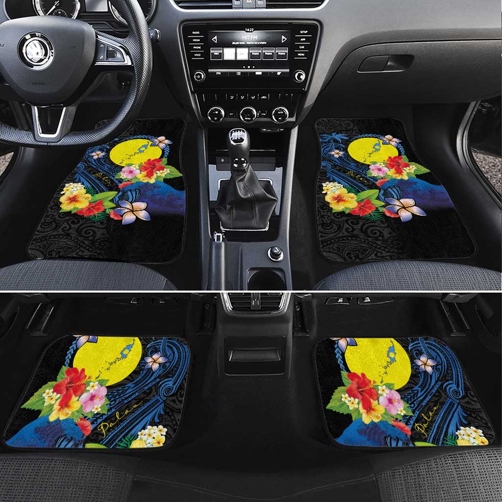 Palau Independence Day Car Mats Melanesian Tattoo with Hibiscus
