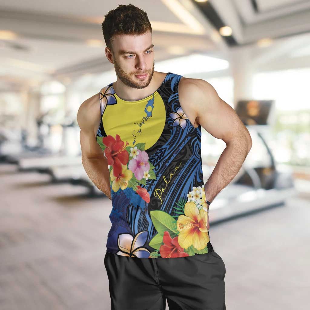 Palau Independence Day Men Tank Top Melanesian Tattoo with Hibiscus