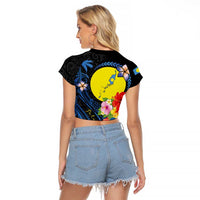 Palau Independence Day Raglan Cropped T Shirt Melanesian Tattoo with Hibiscus
