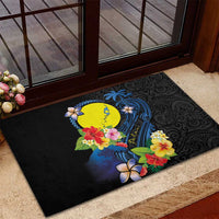 Palau Independence Day Rubber Doormat Melanesian Tattoo with Hibiscus