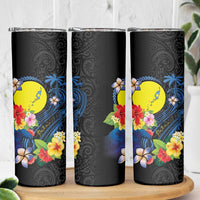 Palau Independence Day Skinny Tumbler Melanesian Tattoo with Hibiscus