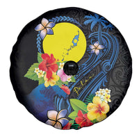 Palau Independence Day Spare Tire Cover Melanesian Tattoo with Hibiscus