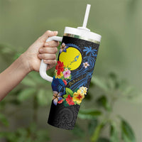 Palau Independence Day Tumbler With Handle Melanesian Tattoo with Hibiscus