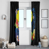 Palau Independence Day Window Curtain Melanesian Tattoo with Hibiscus
