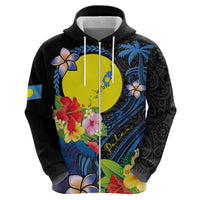 Palau Independence Day Zip Hoodie Melanesian Tattoo with Hibiscus