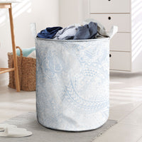 Hawaiian Turtles and Leis Laundry Basket Tribal Kakau Pattern Airy White Blue Cloud Vibe LT03 White - Polynesian Pride