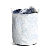 Hawaiian Turtles and Leis Laundry Basket Tribal Kakau Pattern Airy White Blue Cloud Vibe LT03 - Polynesian Pride