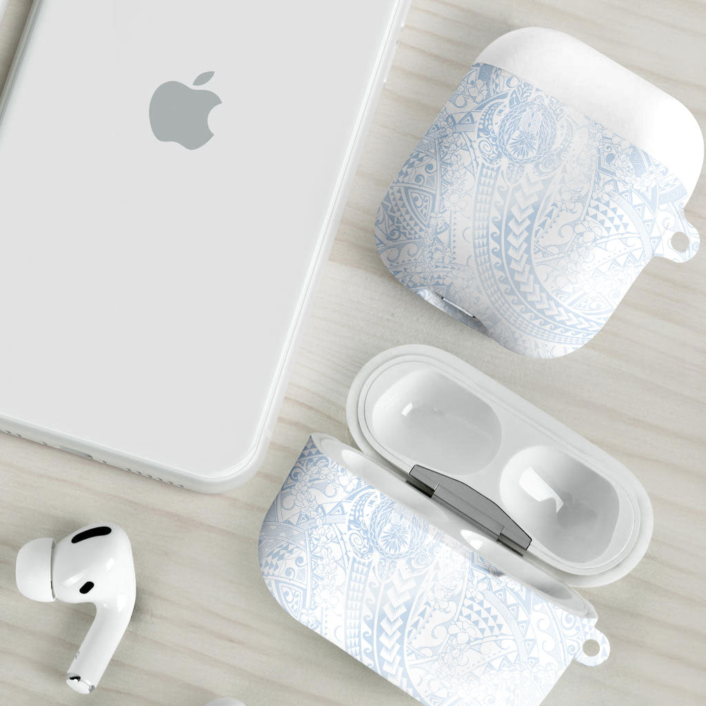 Hawaiian Turtles and Leis AirPods Case Tribal Kakau Pattern Airy White Blue Cloud Vibe LT03 - Polynesian Pride