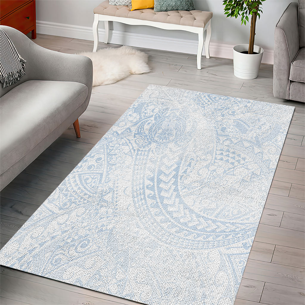 Hawaiian Turtles and Leis Area Rug Tribal Kakau Pattern Airy White Blue Cloud Vibe LT03 - Polynesian Pride