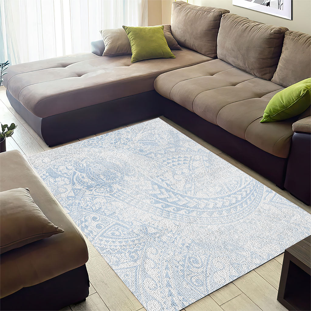 Hawaiian Turtles and Leis Area Rug Tribal Kakau Pattern Airy White Blue Cloud Vibe LT03 - Polynesian Pride
