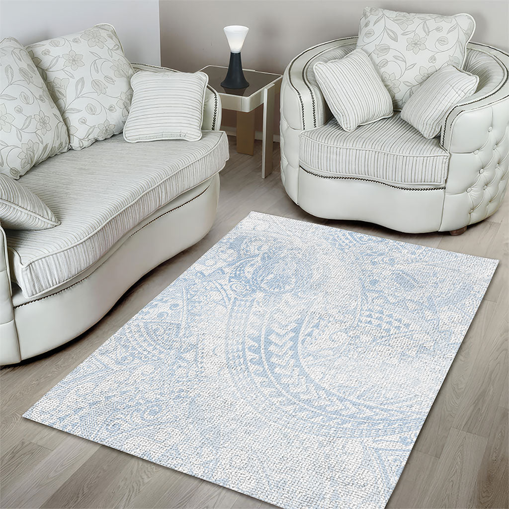 Hawaiian Turtles and Leis Area Rug Tribal Kakau Pattern Airy White Blue Cloud Vibe LT03 - Polynesian Pride