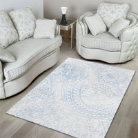 Hawaiian Turtles and Leis Area Rug Tribal Kakau Pattern Airy White Blue Cloud Vibe LT03 - Polynesian Pride